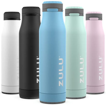 Zulu Ace 24oz Vacuum Insulated Stainless Steel Water Bottle with Chug Spout | Leak-Proof Locking Lid and Removable Base |Reusable Bottle for Cycling Sports Gym Travel Bicycle Bottle Cage | Ice Blue - color: Ice Blue