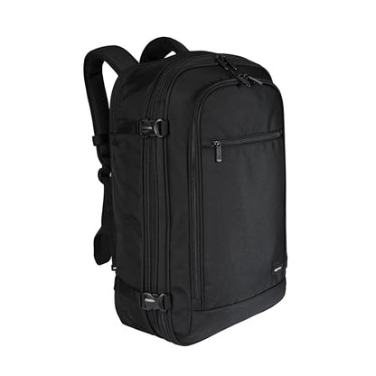 Amazon Basics Travel Backpack,Carry-On with Laptop Compartment, 1.55 cu. ft. Capacity,Expandable for 10% Extra Space,Convertible Backpack & Shoulder Bag,Multiple Pockets,13.8"W x 21.5"H x 9.5"D, Black - color: Black