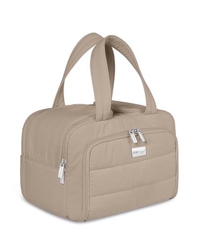 TOPDesign Travel Toiletry Bag for Women, Puffer Large Toiletry Bag, Lightweight Cosmetic Makeup Organizer with Handle for Traveling, Accessories, Essentials, Toiletries (Camel) - color: Camel