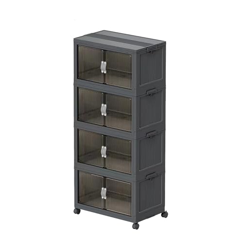 Collapsible Storage Bins with Lids Dark Grey Stackable Plastic Organizers for Clothes, Decor, Craft Supplies & Home Storage - size: 30 Gal/rack, style: 4 racks