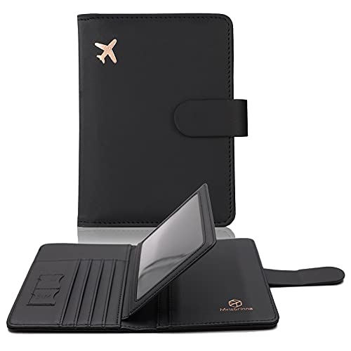 Melsbrinna Rfid Passport Holder for Travel women/Men, Cute Passport Wallet Rfid Blocking Card Slots, Rfid Passport Cover/CaseTravel Wallet, Passport Book Holder (1, Black) - color: Black