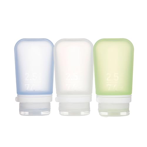 humangear GoToob+ Bottles - Silicone Leak-Proof Travel Tubes for Toiletries, Camping & TSA Carry-On (3-Pack), Medium (2.5 fl oz; 74ml), Clear/Green/Blue - color: Clear/Green/Blue, size: 2.5 Ounces