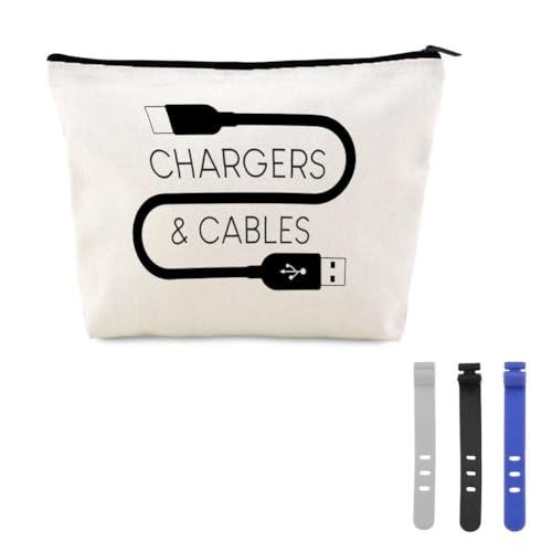 YangQian Cable Charger Organizer Bag for Backpack Travel Pouch with Zipper Canvas Charging Cord Storage Bag for Women Men Electronic Accessories for Cable Charger Phone Earphone Cables Ties 3Pcs - color: Charers and Cables