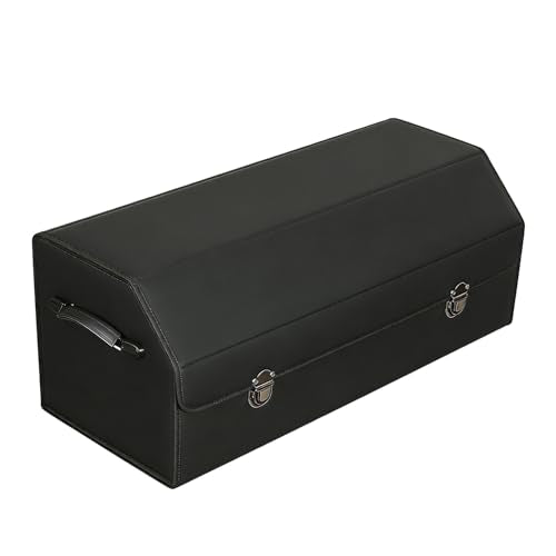 Leather Storage Box Car Trunk Organizer for Trunk SUV Sedan, Leather Foldable Storage Box with Lid (Black 29.5" L*12.2" W*11.8" H) - size: Black 29.5"L*12.2"W*11.8" H
