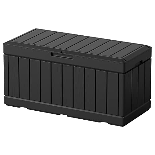 Greesum 82 Gallon Resin Deck Box All Weather Large Outdoor Storage for Patio Furniture, Toys, Garden Tools, Lockable, Black - color: Black, size: 82 Gallon