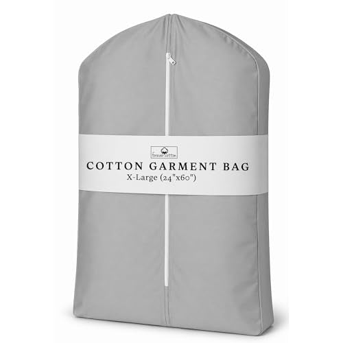 Premium 100% Cotton Garment Bags – 60" Gray Canvas Suit Cover with YKK Zipper – Breathable, Dust-Proof Storage for Suits, Coats, Dresses, Jackets & Travel/Closet Use - color: Gray, size: X-Large (24"x60")