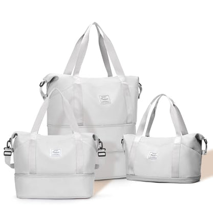 Expandable Travel Duffle Bag for Women Men, Large Gym Bag Travel Tote Bags, Waterproof Carry On Personal Item Bag Airline Approved, Overnight Workout Weekender Bag with Luggage Sleeve, Light Grey - color: C- Light Grey