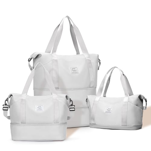 Expandable Travel Duffle Bag for Women Men, Large Gym Bag Travel Tote Bags, Waterproof Carry On Personal Item Bag Airline Approved, Overnight Workout Weekender Bag with Luggage Sleeve, Light Grey - color: C- Light Grey
