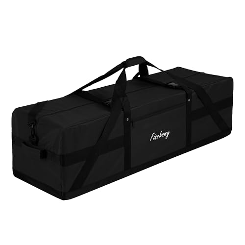 Finnhomy 110L Extra Large Heavy Duty Duffle Bag, 45 Inch Foldable Waterproof Travel Duffel with Upgrade Lockable Zipper, Multiple Pockets, Compression Straps for Camping, Moving, Sports Gear Storage - color: Black