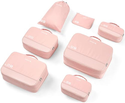 Hanke 7 Set Compression Packing Cubes for Travel, Expandable Large Packing Cubes for Suitcases and Backpack, Luggage Packing Organizer Bags with Double Zipper as Travel Essentials