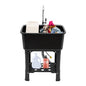Utility Sink Laundry Tub, Indoor Outdoor Utility Sink with 360° Rotating Faucet, Hoses and Drain Kit, Freestanding Utility Sink for Laundry Room, Garage, Garden - color: Black, 23.6 x 15.8 x 30.1in