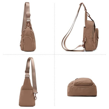 ODODOS Sling Bag with Adjustable Straps Crossbody Chest Bag Lightweight Backpack for Casual Traveling Hiking - color: Brown