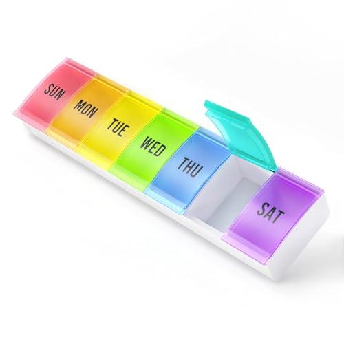 Barhon Medium Size Pill Organizer Weekly, 7 Day Medicine Pill Organizers, Daily Pills Box Case Travel for Big Vitamin Supplements Fish Oil, Multi-Colored - color: Multi-colored