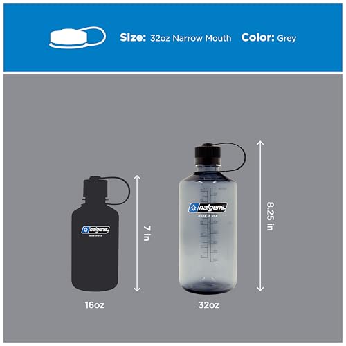 Nalgene 32 oz Narrow Mouth Water Bottle | BPA-Free, Durable & Leak Proof, Lightweight Bottle for Hiking, Gym & Travel, Grey - color: Grey, size: 32 Ounces