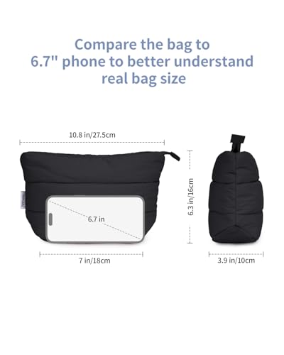 Narwey Black Travel Makeup Bag Women Girl, Cute Makeup Cosmetic Pouch, Puffer Makeup up Organizer Bag, Travel Toiletry Bag (Black) - color: Black