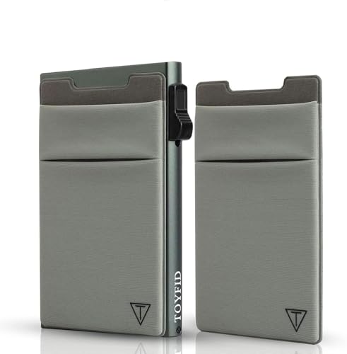 TOYFID Credit Card Holder Wallet for Mens - Metal Slim Minimalist Cards Holder with Stretch Money Pocket - RFID Blocking&Ultralight Small Wallet - color: Grey A