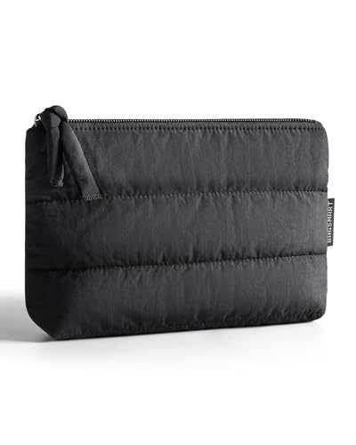 BAGSMART Small Makeup Bag, Puffy Portable Cosmetic Pouch with Charm Zipper, Water-Resistant Travel Organizer for Women (Black, Small) - color: 02-Black, size: Small