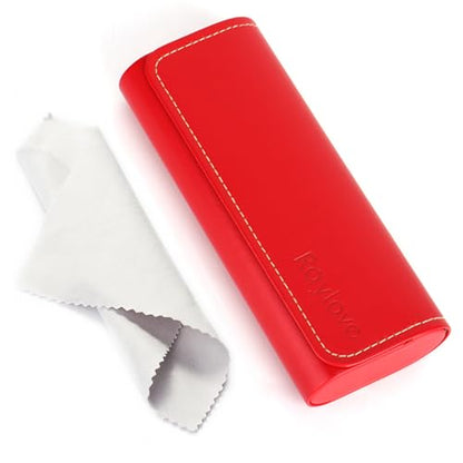 RayLove Hard Shell Glasses Case, Lightweight Leather Eyeglass Case, Travel-Friendly Sunglasses Protector for Men & Women - color: Red