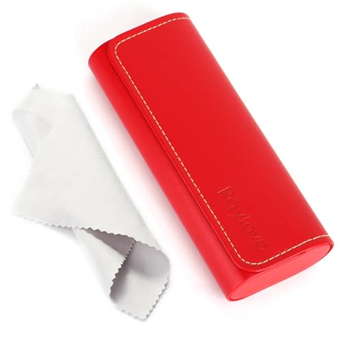 RayLove Hard Shell Glasses Case, Lightweight Leather Eyeglass Case, Travel-Friendly Sunglasses Protector for Men & Women - color: Red