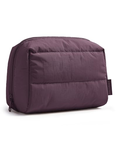 BAGSMART Puffy Makeup Bag, Wide Opening Cosmetic Organizer, Soft Water-Resistant Travel Toiletry Pouch for Women for Purse, Compact & Spacious (Crimson Purple) - color: Crimson Purple