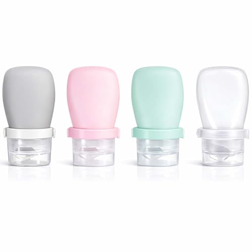 2 oz Silicone Travel Bottles, Leakproof Squeeze Bottle Mini Travel Size Container for Toiletries Lotion Shampoo and Conditioner Liquid Salad Dressing to go Condiment, TSA Approved, 4 Pack - color: Grey, Pink, Green, White, size: 2 oz