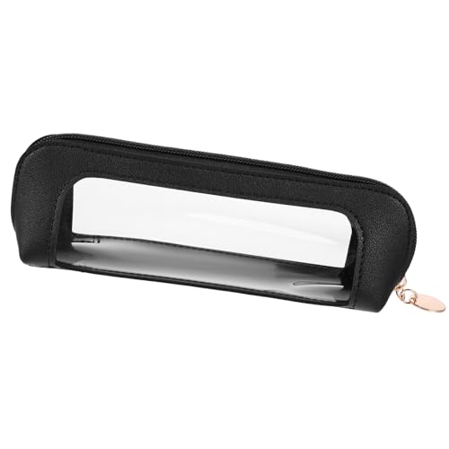 Psyqtsuary Clear Makeup Bag, PU Leather Mini Makeup Pouch Portable Makeup Brush Case Transparent Waterproof Cosmetic Organizer Pouch with Zipper for Women Home Travel Office Makeup Storage (Black) - color: Black