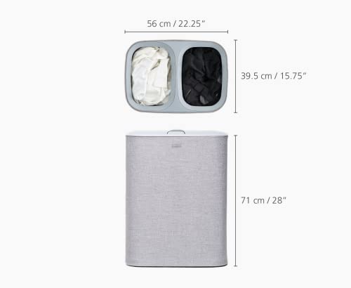 Joseph Joseph Tota 90 liter/23.8 gallon Laundry Hamper Separation Basket with lid, 2 Removable Washing Bags with Handles - Gray - color: Gray, style: Dual Compartment 90L