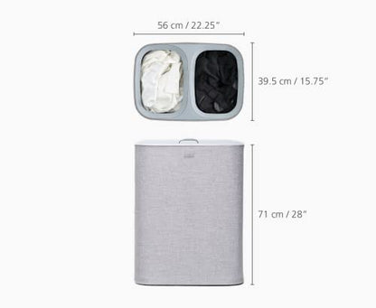 Joseph Joseph Tota 90 liter/23.8 gallon Laundry Hamper Separation Basket with lid, 2 Removable Washing Bags with Handles - Gray - color: Gray, style: Dual Compartment 90L