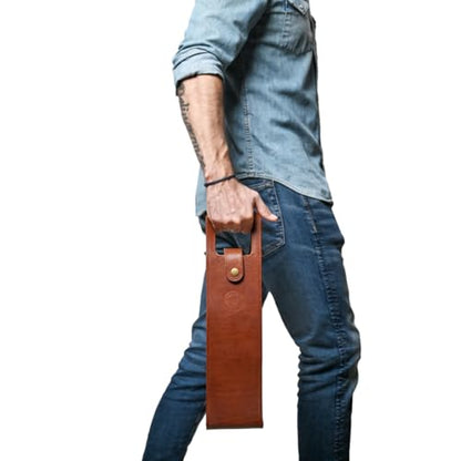 Premium Collection Single Bottle Wine Tote, Blue | Genuine Leather, Secure Locking Strap, Elegant & Durable, Sophisticated Gift for Wine Enthusiasts - color: Blue