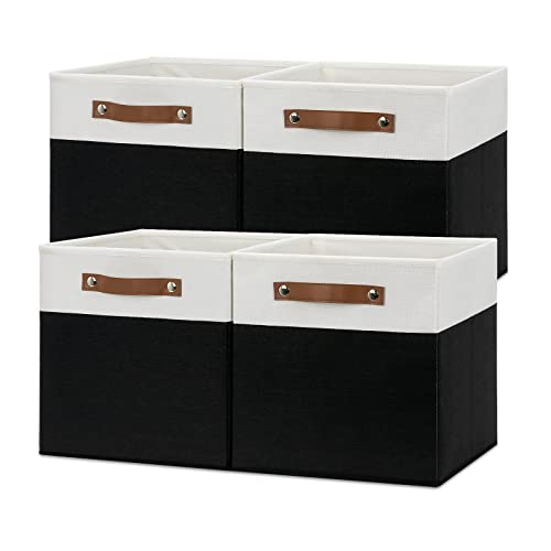 Temary Foldable Storage Cubes Set of 4 - Organizers with Handles, Decorative Storage Boxes for Home, Office (White&Black) - color: White&Black, size: 12×12×12