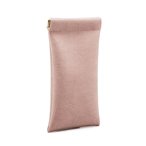 3 Pack Leather Eyeglasses Cases PU Soft Sunglasses Pouch Squeeze Top Portable Glasses Cases for Men Women - color: Pink Pink Pink