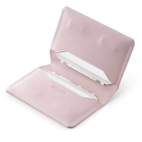 VULKIT Slim Minimalist Card Holder RFID Blocking Leather Credit Card Holder Front Pocket Wallet Magnetic Closure - color: Pink