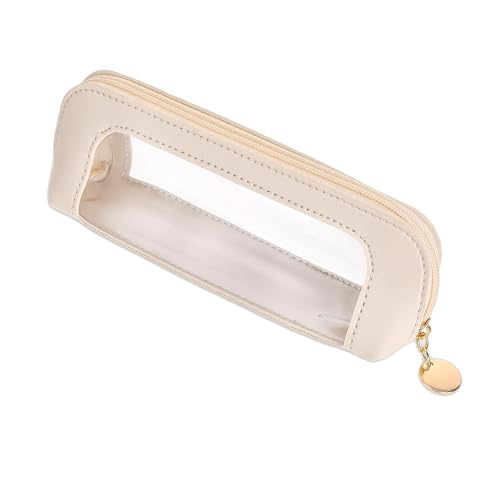 JMKEY Small Clear Makeup Bag, PU Leather Travel Makeup Brush Case Zipper, Double Sided Transparent Toiletry Bag, Portable Waterproof Cosmetic Organizer Pouch for Women Travel Cosmetic Storage White - color: White