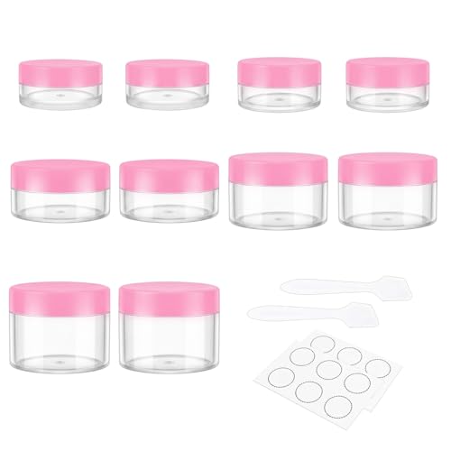 10 Pieces Travel Size Containers, 3/5/10/15/20 Gram Small Travel Containers for Cream, Lotion, Lip Balm and Toiletries, Leak Proof Sample Jars With Labels & Spatulas, Pink - color: Pink