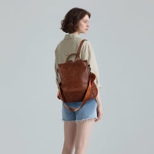 CHERUTY Women Backpack Purse PU Leather Anti-theft Casual Shoulder Bag Fashion Ladies Satchel Bags - color: Tan, size: Medium