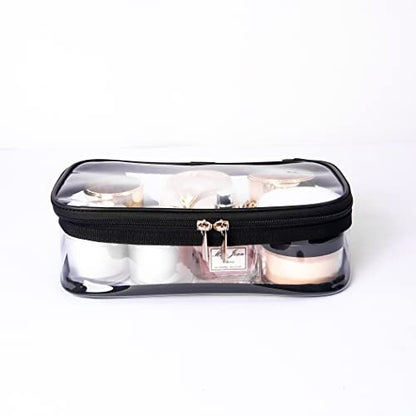 Portable Zippered Transparent Vinyl Travel Cosmetic Bag Clear PVC Makeup Kits Organizer Utility Pouch See Through Plastic TSA Approved Toiletry Carry Pouch - color: Clear