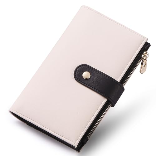 yiijay Wallet Women RFID Blocking Multi Cards Wallet Credit Card Holder for Women Large Capacity Lady Leather Trifold Travel Wallet with Pen Holder - color: 2Beige&Black