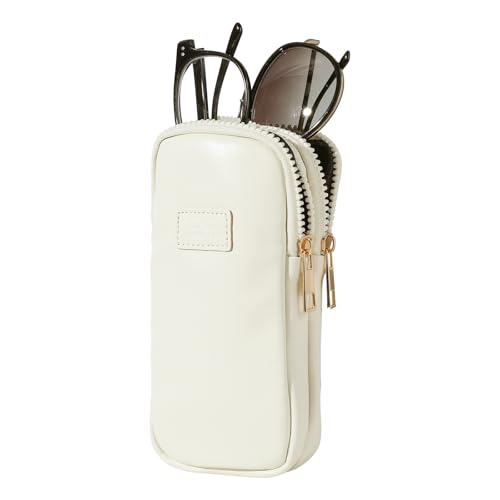 KINIVA Double Eyeglass Case for Men Women, 2-in-1 PU Dual Sunglasses Case, Scratch-Proof Travel Eyeglass Holder for Purse Car - style: White Smooth