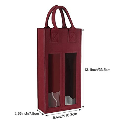 Shintop Double Wine Bag with Window, Felt Wine Carrier Tote with Handle Reusable Bottle Gift Bag for Party Favors Travel, Camping(1pc, Red) - color: Red