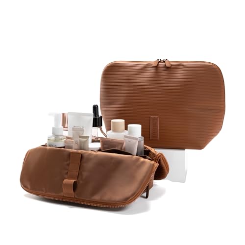 THE VERTI-Vertical Waterproof Makeup & Toiletry Bag | 23-Pocket Organizer with Upright, Fold-Down Design for Skincare, Toiletries & Essentials (Mahogany) - color: Mahogany, size: Large