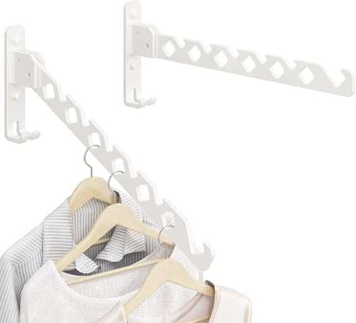 Wall Mounted Clothes Drying Rack, Wall Clothes Hanger Hook for Laundry Room, Clothes Hanger Foldable, Wall Rack Indoor, Perfect for Small Spaces, White 2 Packs - color: White 2 Pack