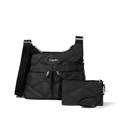 Baggallini Crossbody Travel Bag 11x8.5 Lightweight Water-resistant Nylon Handbag - color: Black Quilt