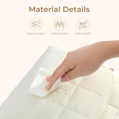 CLUCI Wrinkle-Resistant Laptop Backpack for Women, 17.3 Inch Anti Theft Travel Backpack, Puffer Quilted Work Backpack, Water Resistant College Bookbag with RFID - color: Wrinkle-resistant Fabric White