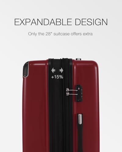 Coolife Luggage Sets, 5 Piece Durable Suitcase, Lightweight Carry on Luggage with PC+ABS Hardshell, Dual Spinner Wheels, TSA Lock and YKK Zipper(wine wind new, 5 piece set) - color: wine wind new, size: 5 piece set