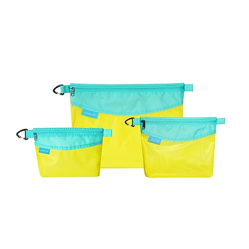 pack all 3 Pcs Water-Resistant Material Zipper Pouch Set, Mesh Zipper Bags for Storage, Travel, Office (Yellow) - color: Yellow, size: Set