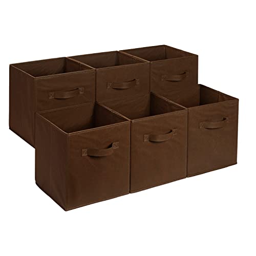 Amazon Basics Collapsible Fabric Storage Bins with Handles, Cube Organizer for Home Organization, 13" x 13" x 13", Brown, 6-Pack - color: Brown, size: 13"x13"x13"