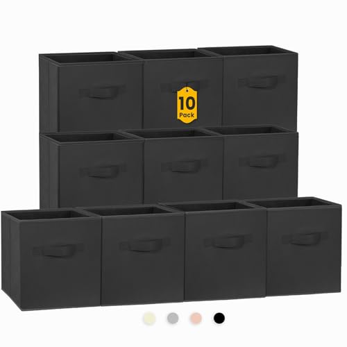 Criusia Storage Cubes, 11 Inch Clothes Storage Bins for Shelves Closet (10 Pack), Fabric Collapsible Storage Bins with Dual Handles, Cubby Storage Baskets for Magazines, Dorm Essentials (Black) - color: Black, size: 10 Pack - 11 inches