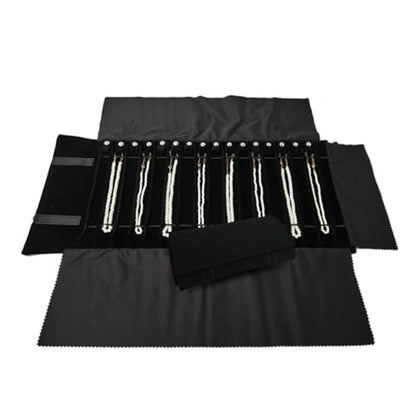 Portable Jewelry Roll Untangled Secure Necklace Travel Storage Bag Displays Holder 16 Chain (Black Diamond) - color: Black Diamond