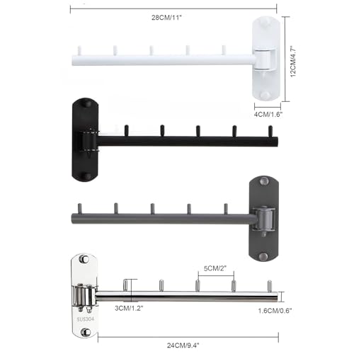 Pack of 2 Folding Wall Mounted Clothes Hanger Rack with Swing Arm Stainless Steel Heavy Duty Coat Hook for Bathroom, Bedroom, Laundry Room - Silver
