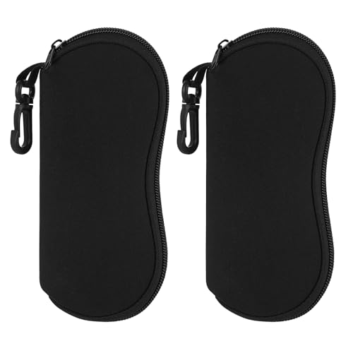 Mkono Eyeglasses Case 2 Packs Ultra Light Neoprene Travel Glasses Cases Soft Sunglasses Case with Clip for Men Women, Black